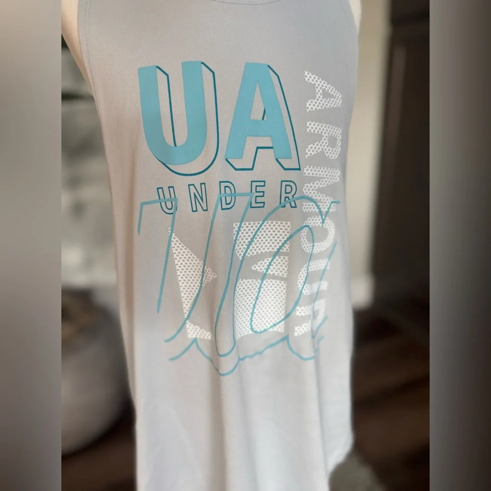 Under Armour Light Gray Tank with Blue Accents Girls Medium Loose Fit